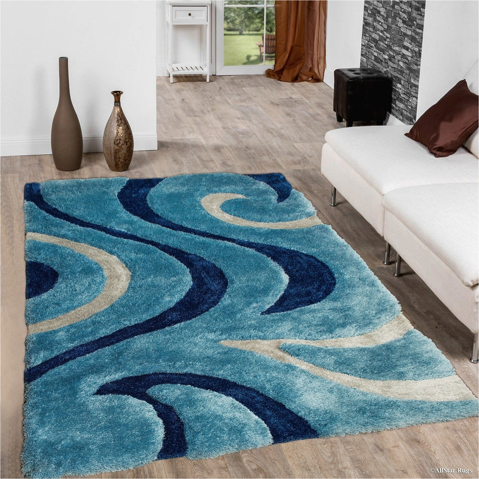 Blue Swirl area Rug Modern & Contemporary Indoor Polyester area Rug Overstock.com