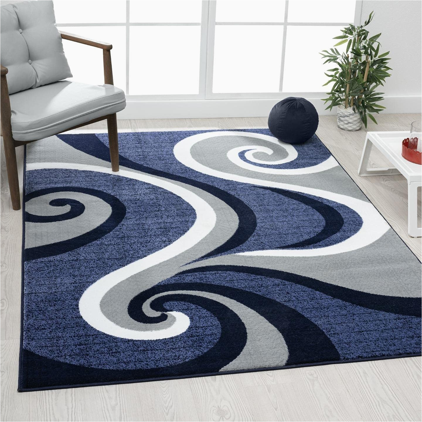 Blue Swirl area Rug Persian area Rugs Luxe Weavers Contemporary Abstract Swirl Blue 4’0x5’3 area Rug Carpet, Stain Resistant Geometric Modern Rug, 0317