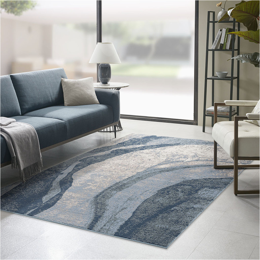 Blue Wave area Rug Grace Transitional Abstract Wave area Rug 5×7′ Blue