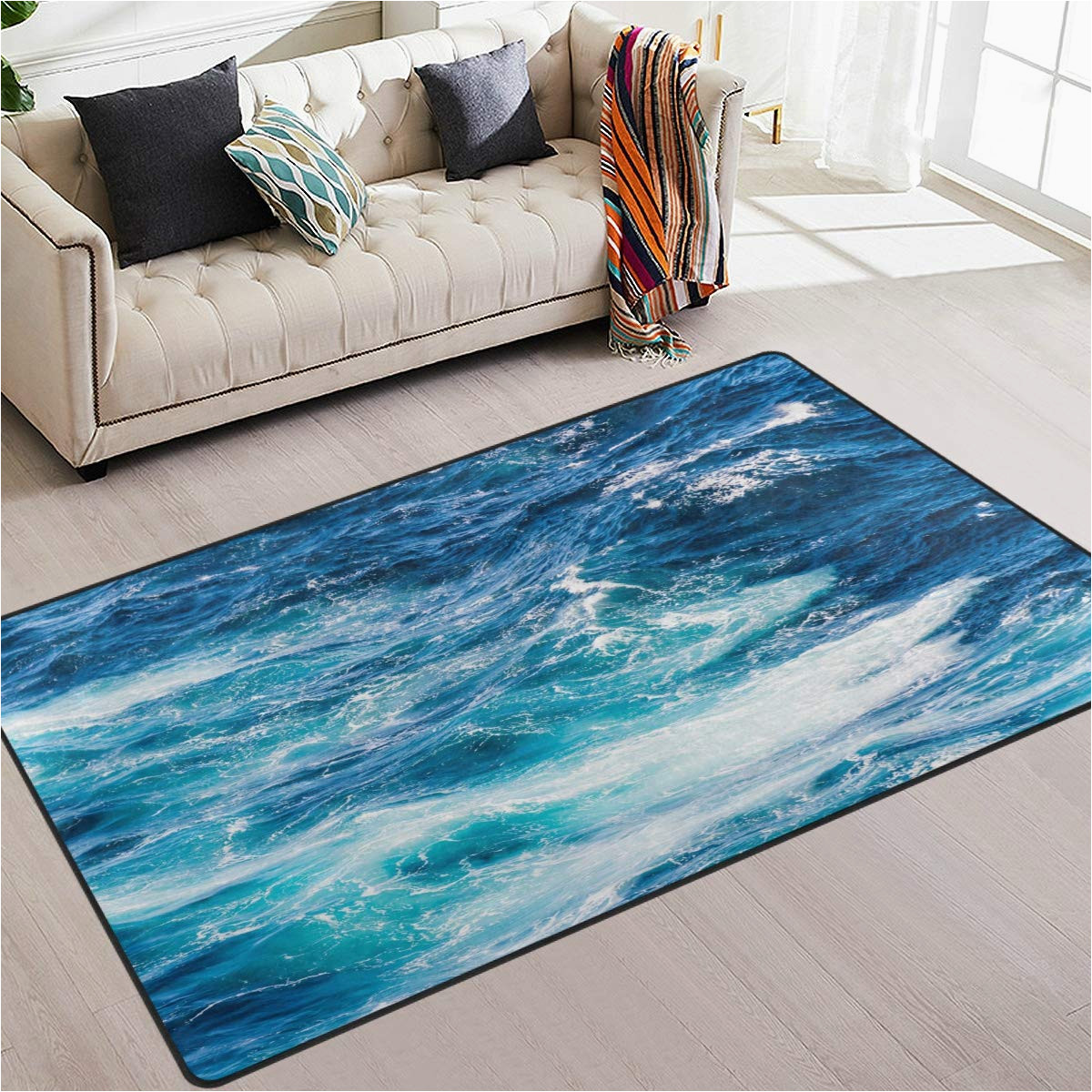 Blue Wave area Rug Naanle Blue Sea Waves area Rug 5’x7′, atlantic Ocean Waves Polyester area Rug Mat for Living Dining Dorm Room Bedroom Home Decorative