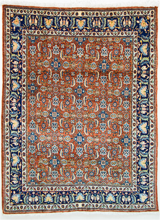 Burnt orange and Blue Rug Vintage Persian Rug Wool Rug, orange and Blue Rug, 3′ X 4’5″ Rug