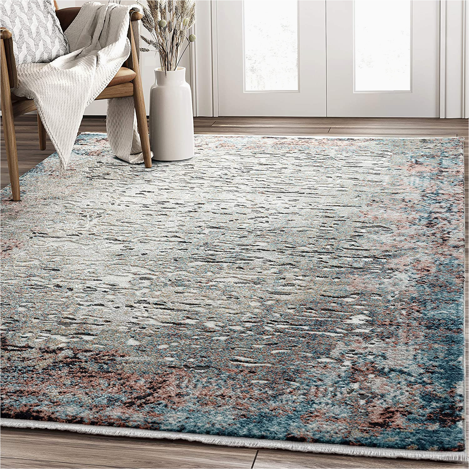 1CRWJZR28 contemporary style abstract 4 x 6 living room area rug modern multicolor distressed carpet by abani rugs