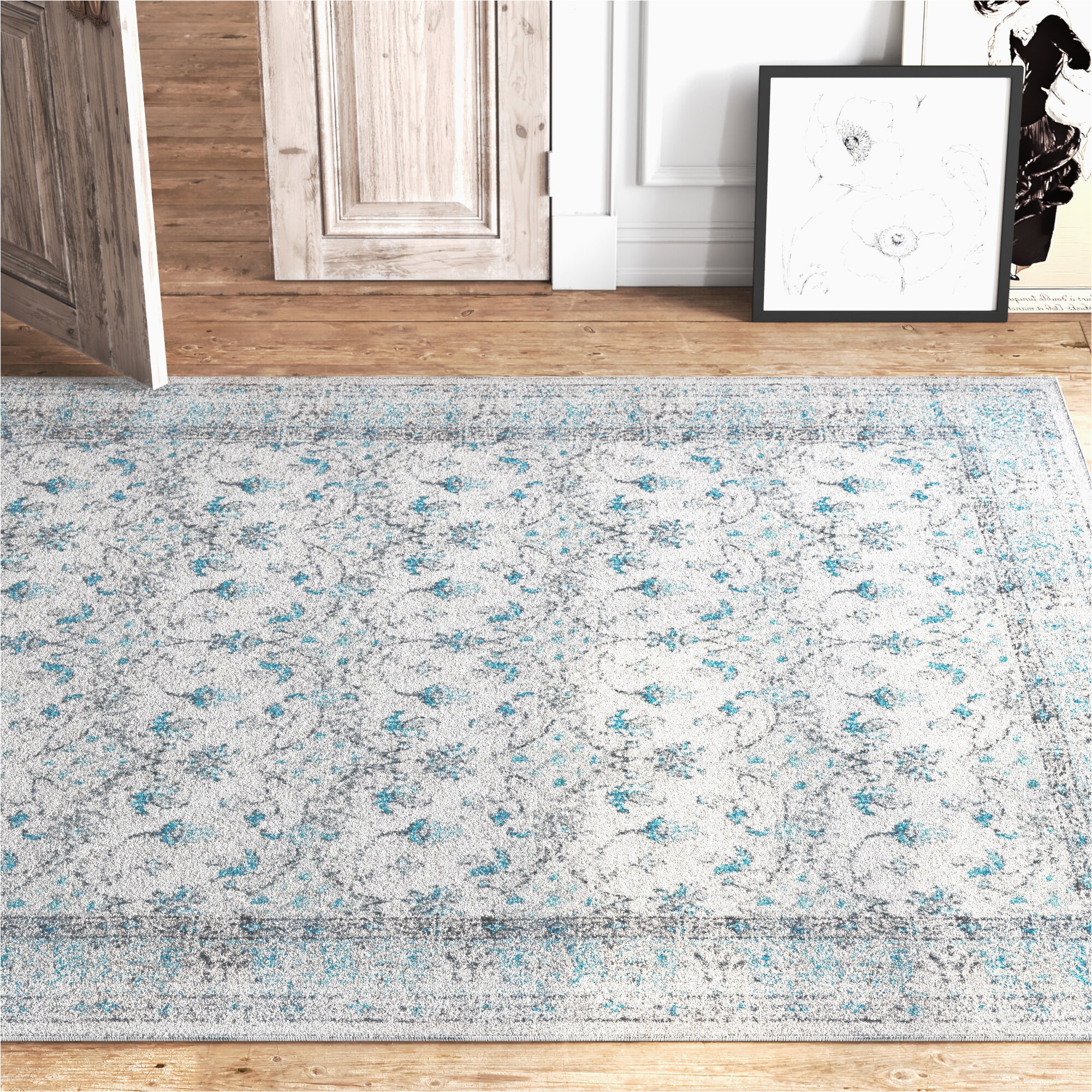 Country Blue area Rugs Madelyn oriental Power Loom Performance Blue Rug