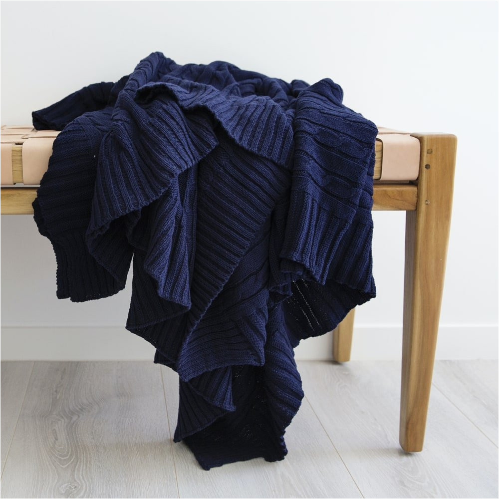 Dark Blue Throw Rug Knitted Navy Throw Blanket – 130x150cm
