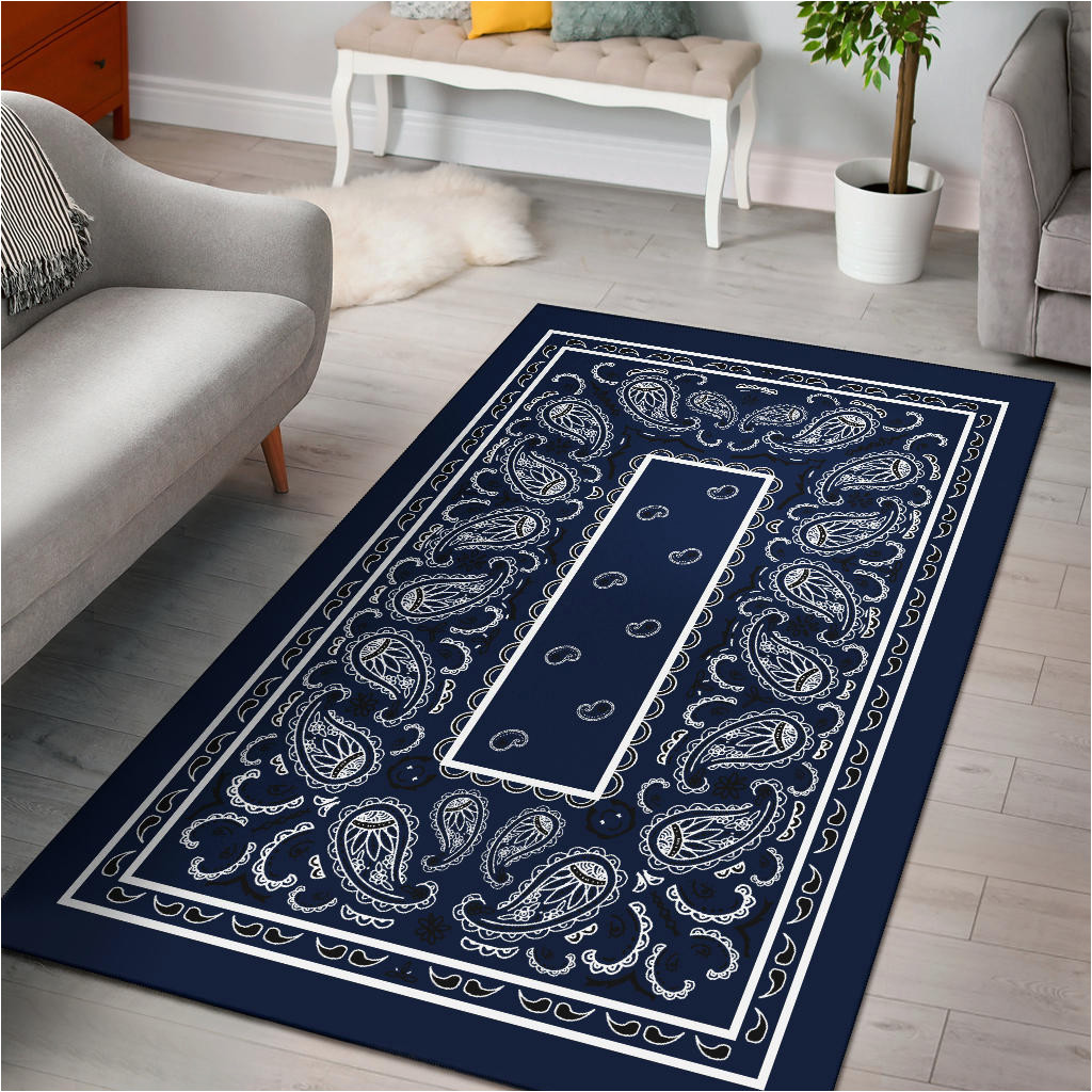 Dark Blue Throw Rug Navy Blue Bandana area Rugs the Bandana Blanket Company