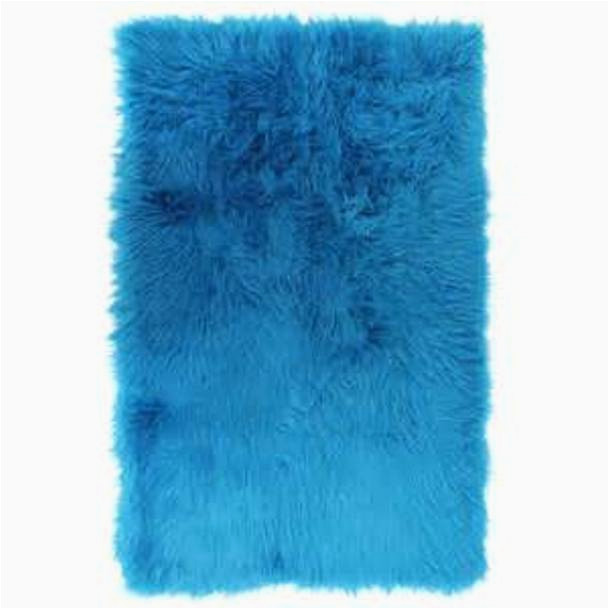 Faux Fur Blue Rug Faux Fur Turquoise Sheepskin Shag area Rug (30″ X 46″)