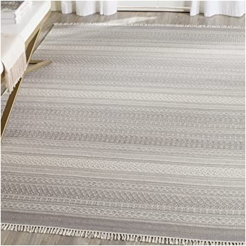 Flat Weave Wool area Rugs Safavieh Kilim Collection Klm106a Handmade Stripe Flatweave Fringe Wool area Rug, 5′ X 8′, Grey