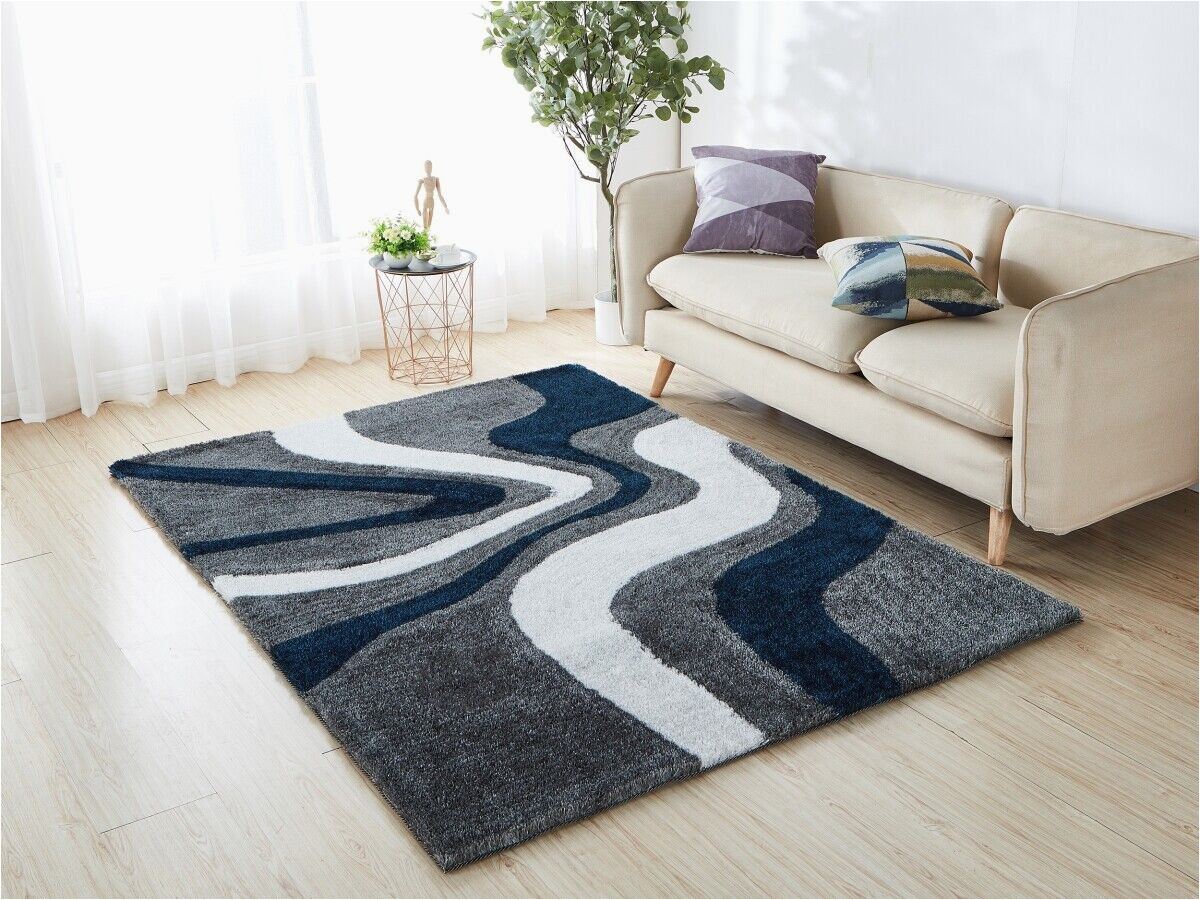 Grey and Navy Blue Rug Amazing Rugs Ac1026-57 5 X 7 Ft. Aria Gray, Navy Blue & White soft …