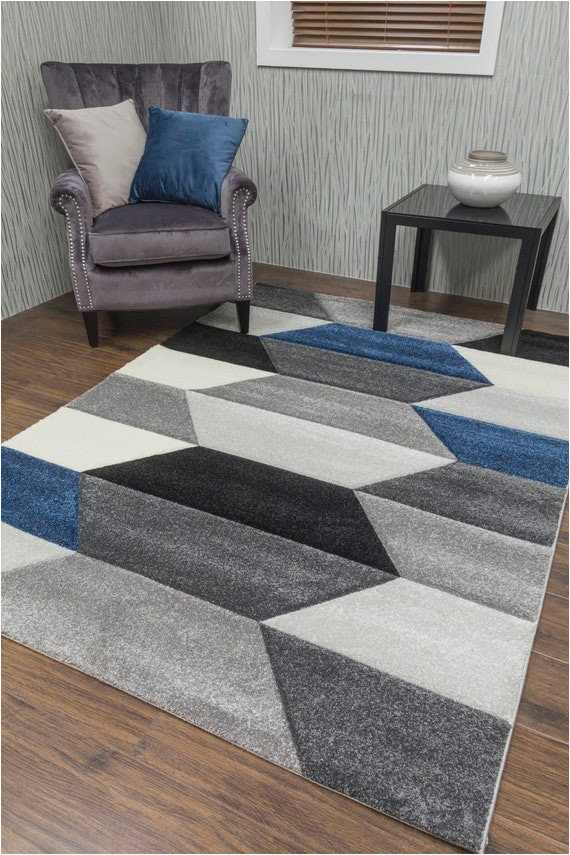 Grey and Navy Blue Rug Living Room Rugs Mat Navy Blue Grey Hexagon Design