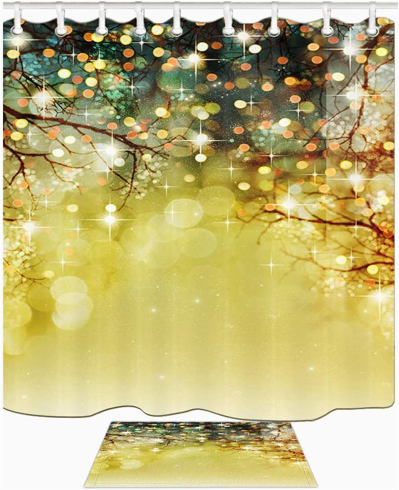 Holiday Bath Rug Set Amazon Com Kotom Christmas Glitter Wallpaper Shower Curtain