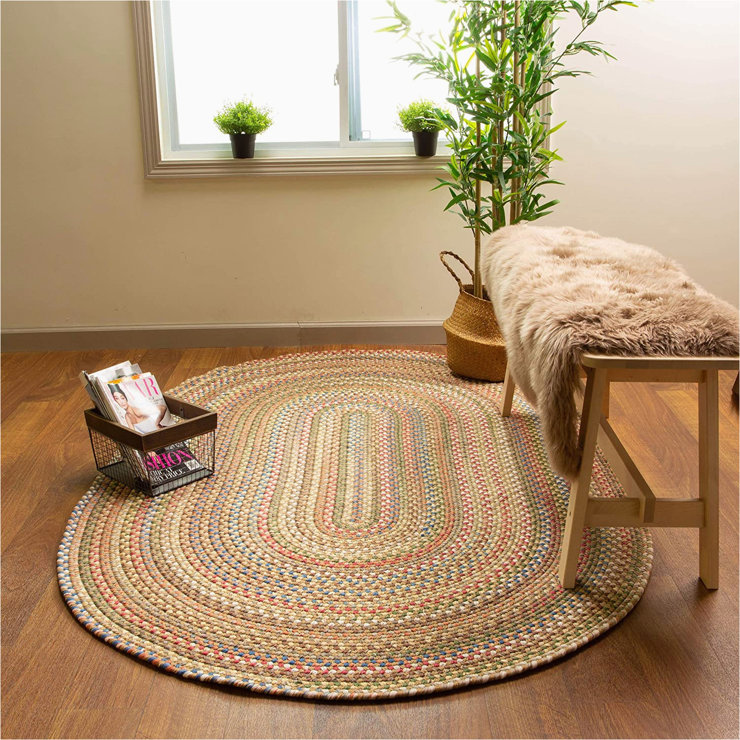 Large Oval Braided area Rugs Super area Rugs Roxbury American Made Braided Rug for Indoor Outdoor Spaces, Straw Beige / Natural Multi, 2′ X 3′ Oval