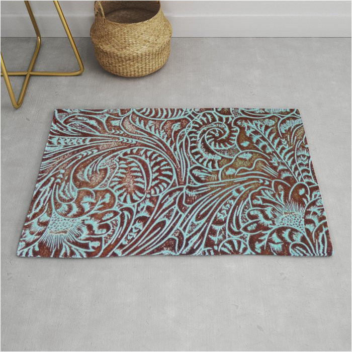 Light Blue and Brown Rug Light Blue & Brown tooled Leather Rug
