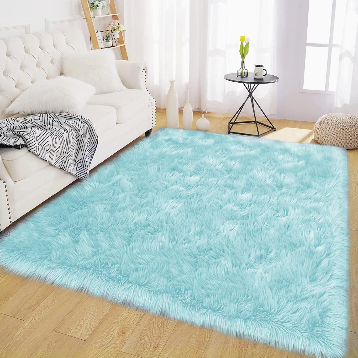 Light Blue Faux Fur Rug Latepis Light Blue 5×8 Sheepskin Rug, Faux Fur Rug for Living Room, Fluffy Washable Rug for Bedroom, Nursery Room, Luxury Room Decor,furry Fur Rug, …