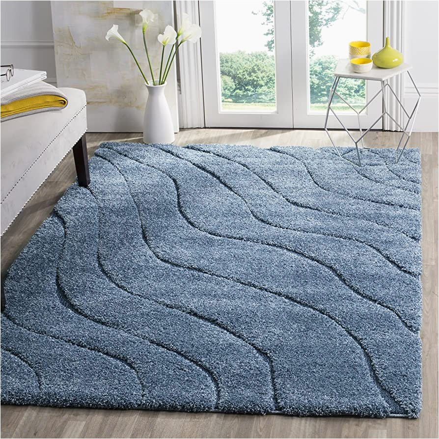 Light Blue Plush Rug Safavieh Florida Shag Collection 6′ X 9′ Light Blue / Blue Sg472 Abstract Wave Non-shedding Living Room Bedroom Dining Room Entryway Plush 1.2-inch …