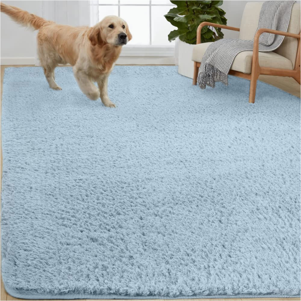 Light Blue soft Rug Gorilla Grip soft Faux Fur area Rug, Washable, Shed and Fade Resistant, Grip Dots Underside, Fluffy Shag Indoor Bedroom Rugs, Easy Clean, for Living …