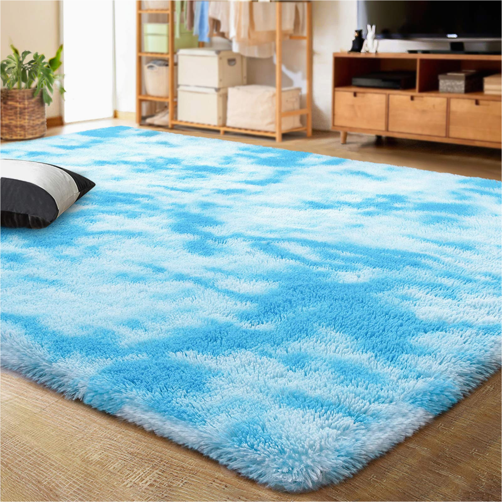 Light Blue soft Rug Lochas Luxury Shag Rug Modern Fluffy area Rugs, Cute soft Rug for Girls Room Kids Bedroom Living Room, Shaggy Tie-dye Throw Carpet for Bedside Home …