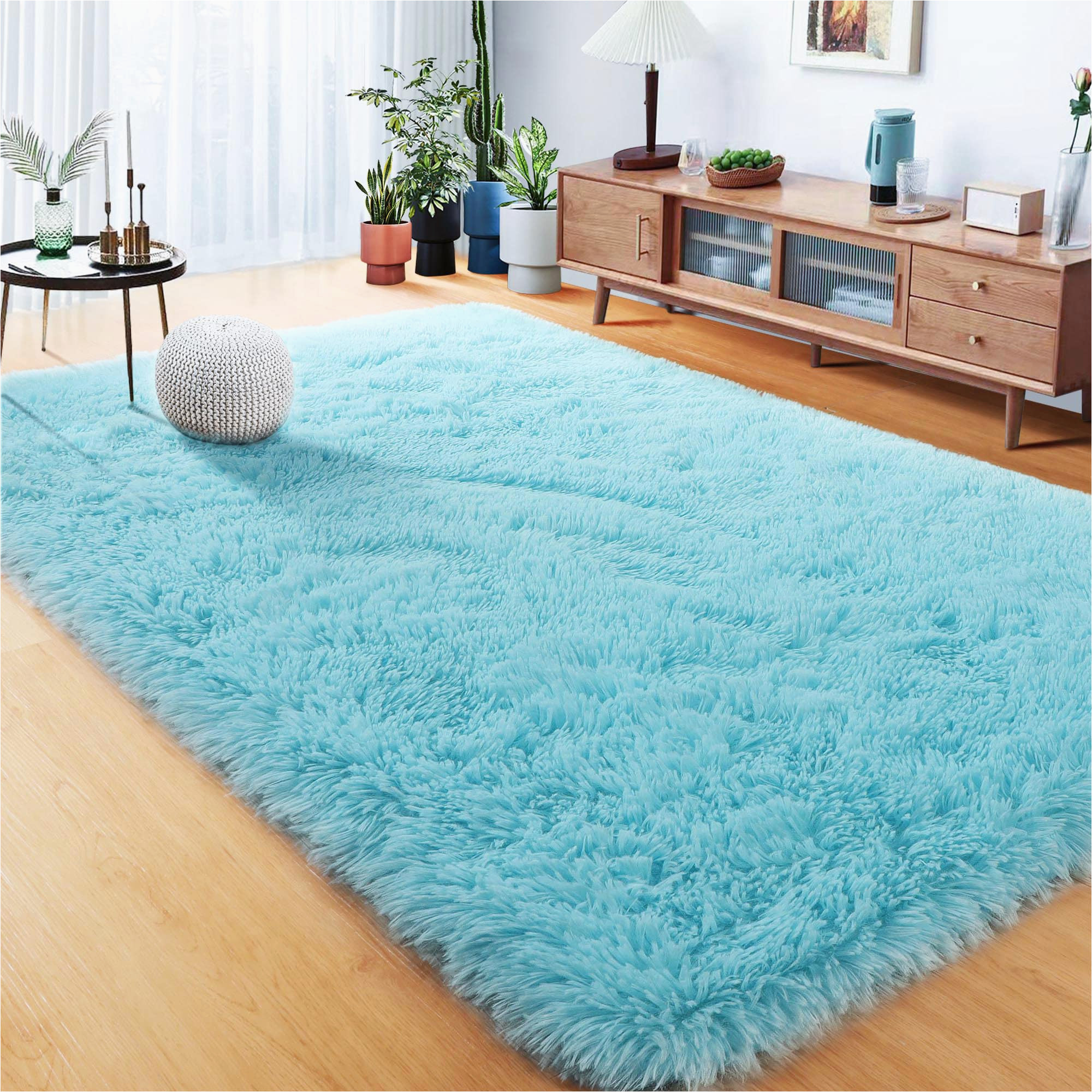 Light Blue soft Rug Rugvane Light Blue Fluffy area Rug 4×6 for Bedroom,fuzzy Rug for Living Room Decor,soft Rug for Nursery Room,shaggy Rug for Baby Boy Girl Dorm …