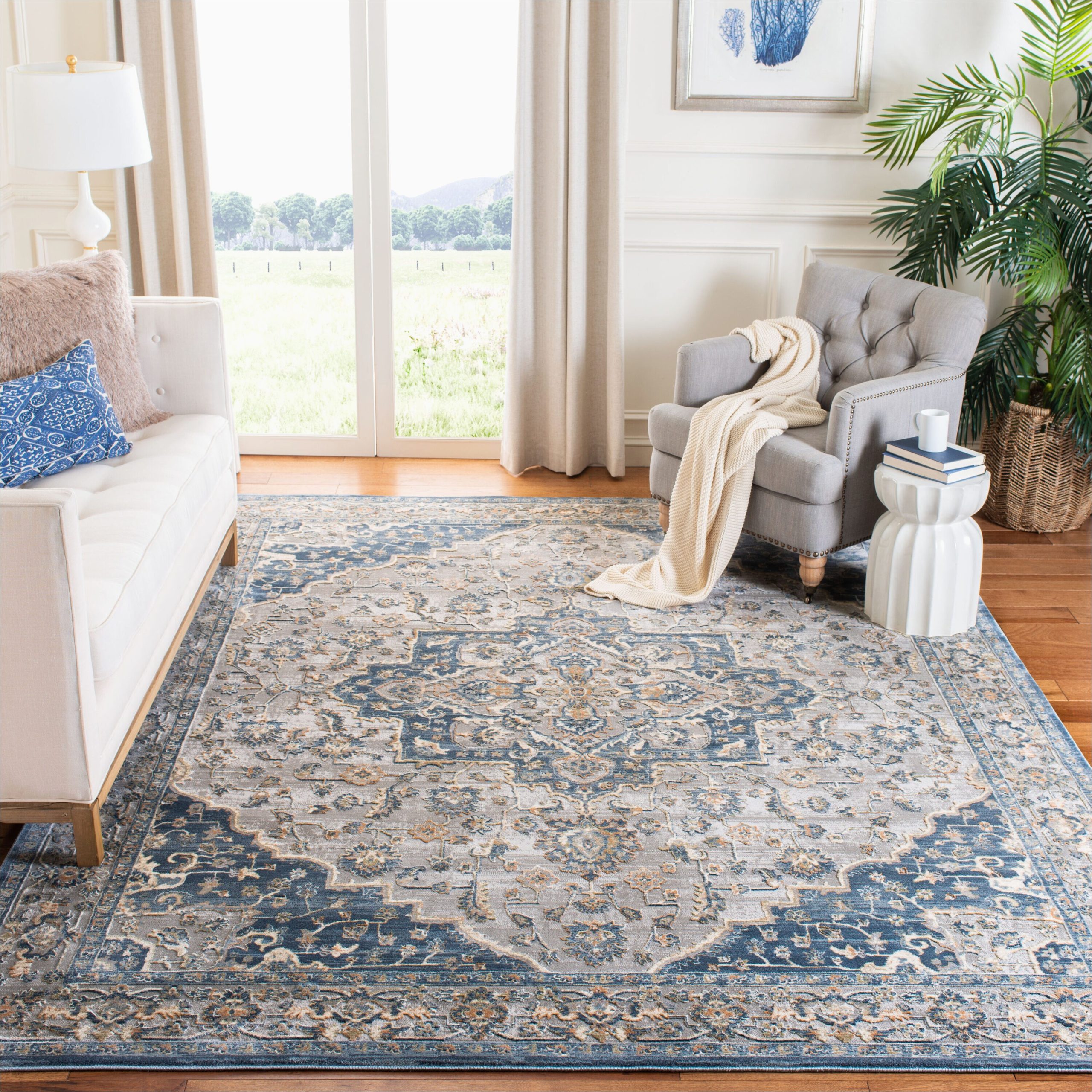 Martha Stewart Blue Rug Martha Stewart Peak 5 X 8 Cream/blue Indoor Distressed/overdyed …