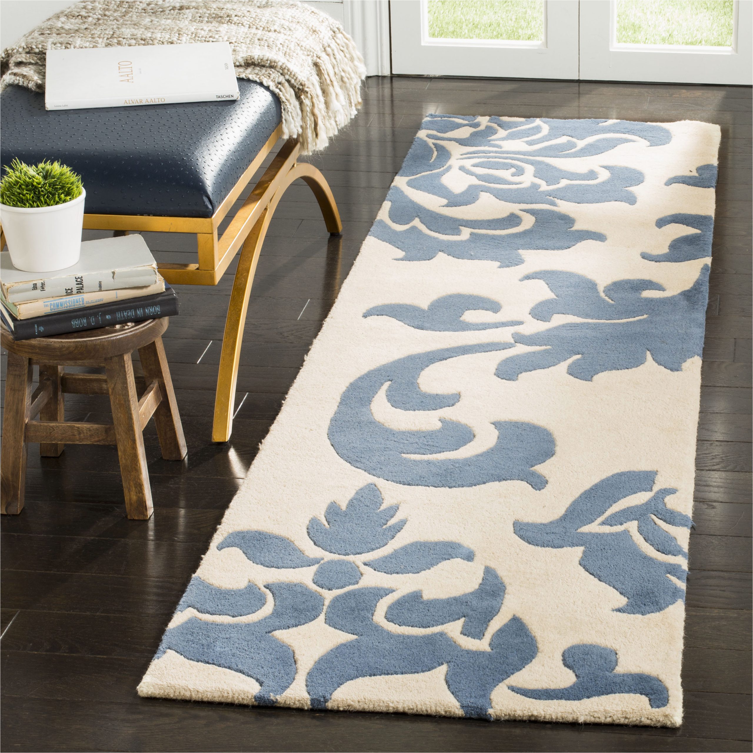 Martha Stewart Blue Rug Safavieh Martha Stewart Barcelona Floral Wool Runner Rug, Blue Suede, 2’3″ X 8′