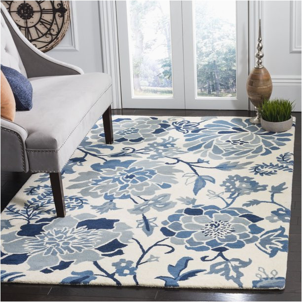 Martha Stewart Blue Rug Safavieh Martha Stewart Blue Field Floral area Rug, Azurite, 5′ X 8′