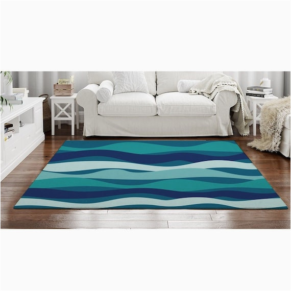 Navy Blue and Teal Rug Abstract Stripes Rug Waves area Rugs Navy and Teal area – Etsy.de