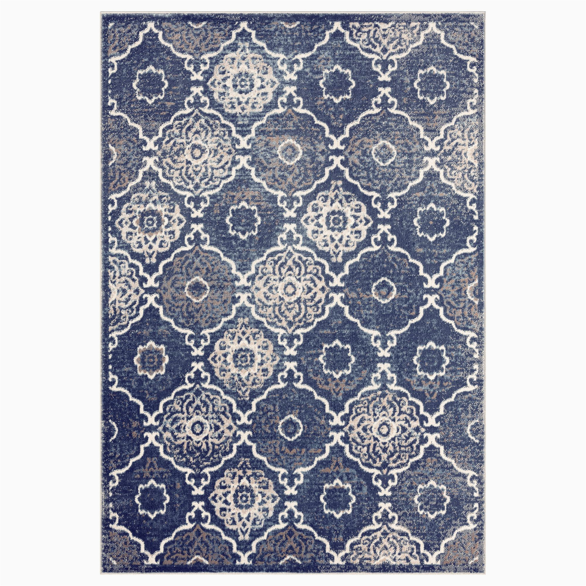 Navy Blue Boho Rug Home Dynamix Boho andorra Transitional Damask area Rug, Navy Blue/ivory, 5’2″x7’2″