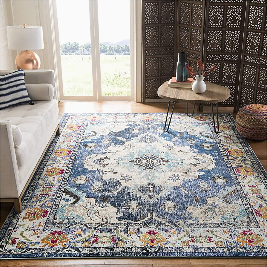 Navy Blue Boho Rug Safavieh Monaco Collection 8′ X 10′ Navy/light Blue Mnc243n Boho Chic Medallion Distressed Non-shedding Living Room Bedroom Dining Home Office area …