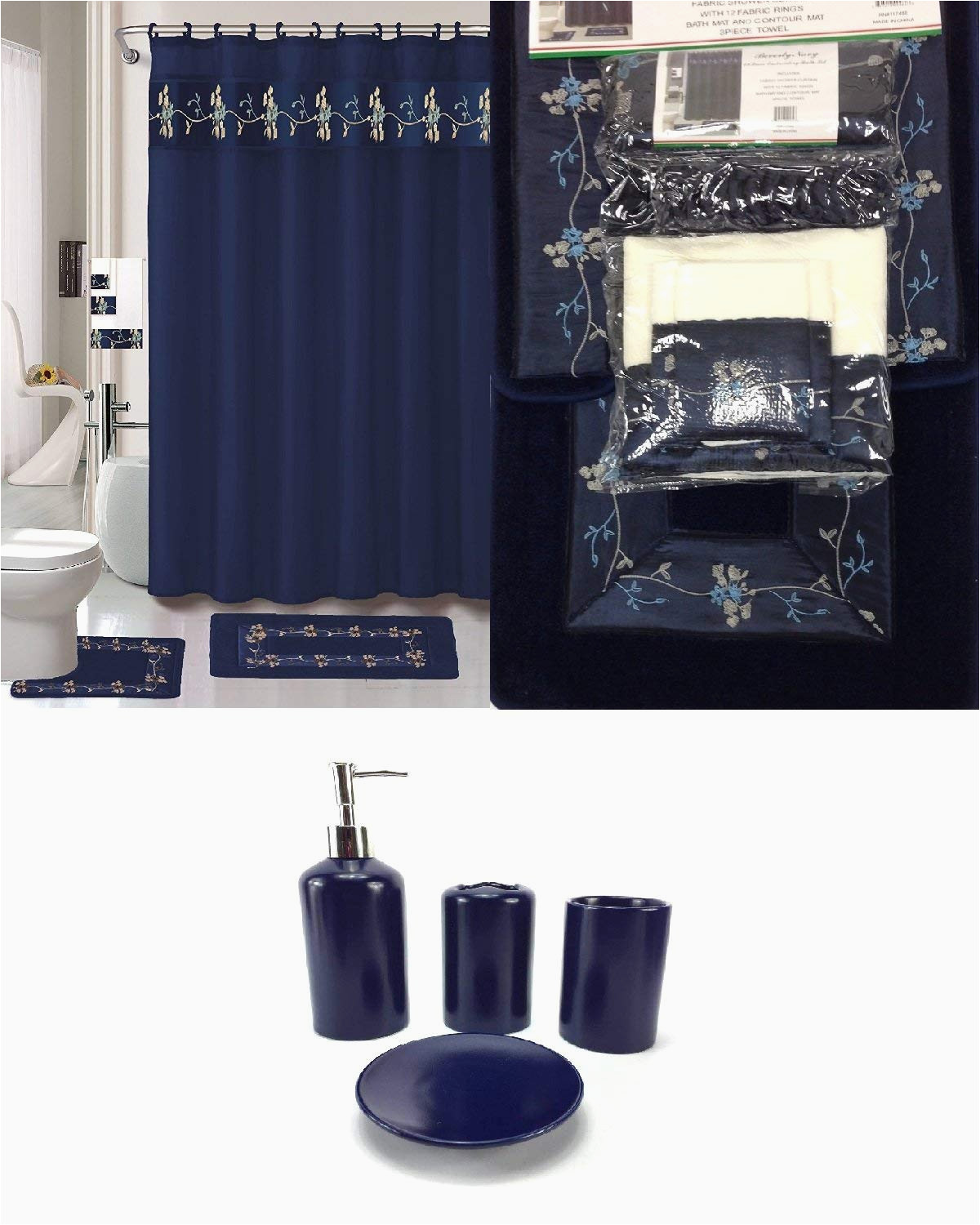 Navy Blue Contour Bath Rug 22 Piece Navy Blue Bathroom Set World Products Mart