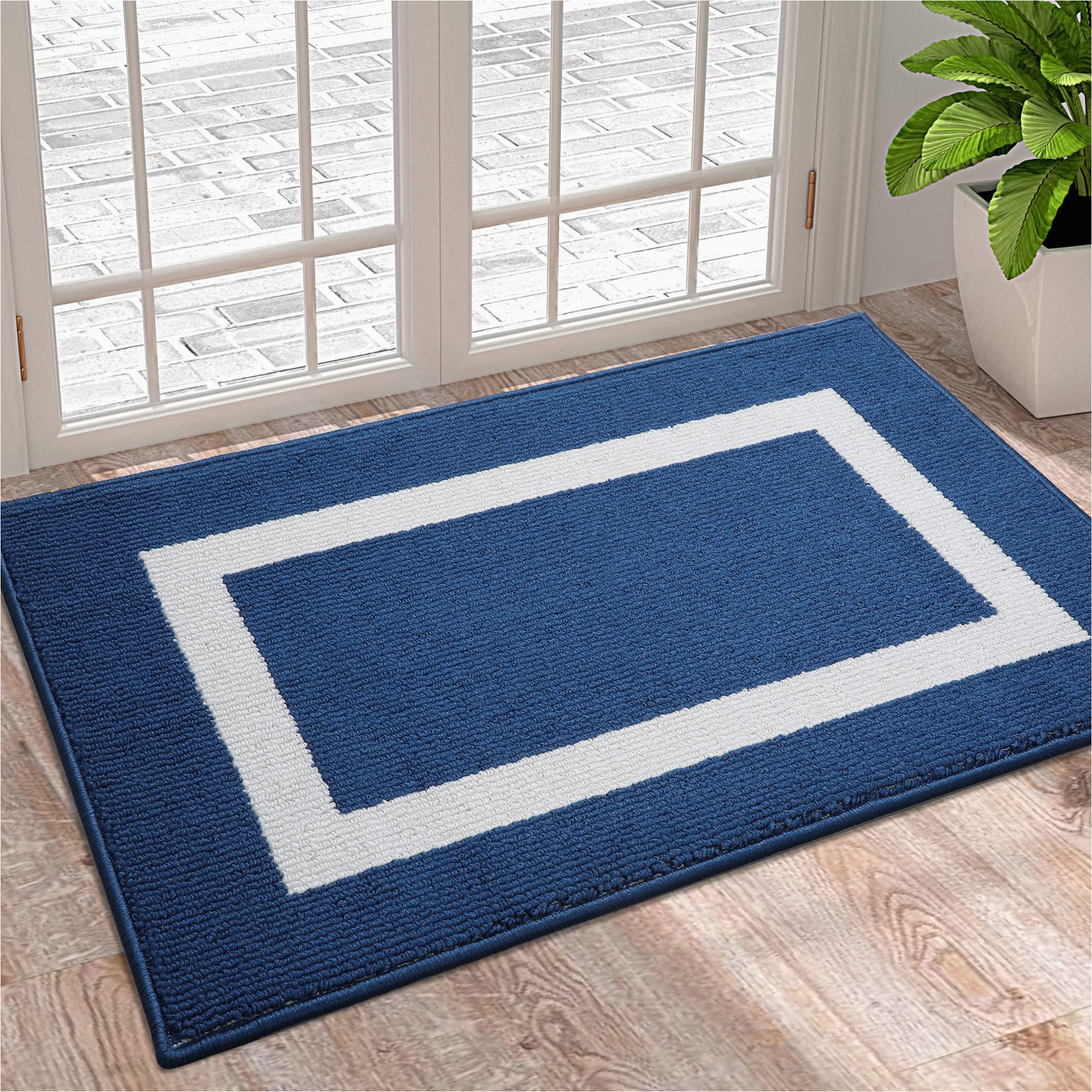 Navy Blue Door Rug Olanly Indoor Door Mat, 20×32, Non-slip Absorbent Resist Dirt Entrance Rug, Machine Washable Low-profile Inside Entry Door Rugs for Entryway, Navy