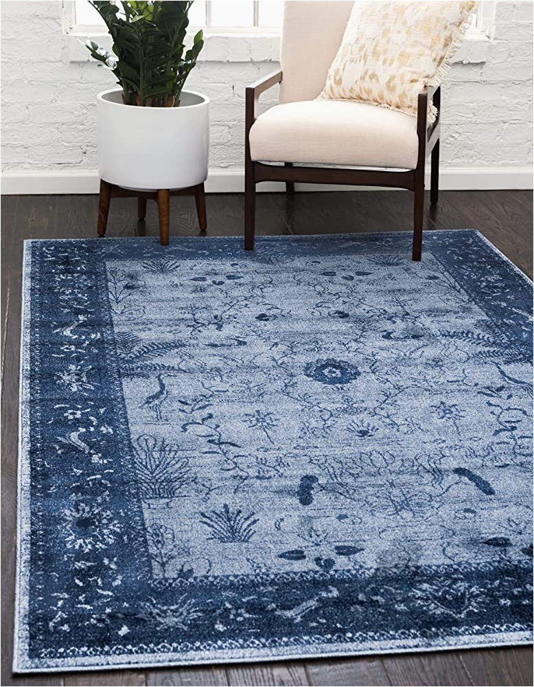 Navy Blue Farmhouse Rug Unique Loom La Jolla Collection Farmhouse, Contemporary, Botanical, Traditional, Vintage area Rug, 7 X 10 Ft, Blue/navy Blue