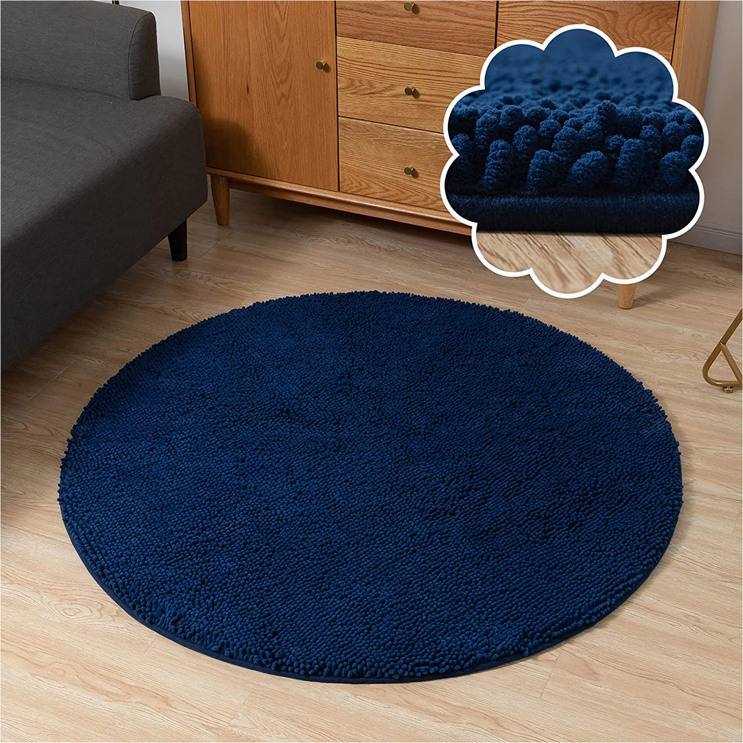 Navy Blue Round area Rug Buy Antjumper 3ft Navy Blue Round Rug, Circle Chenille Rug for …