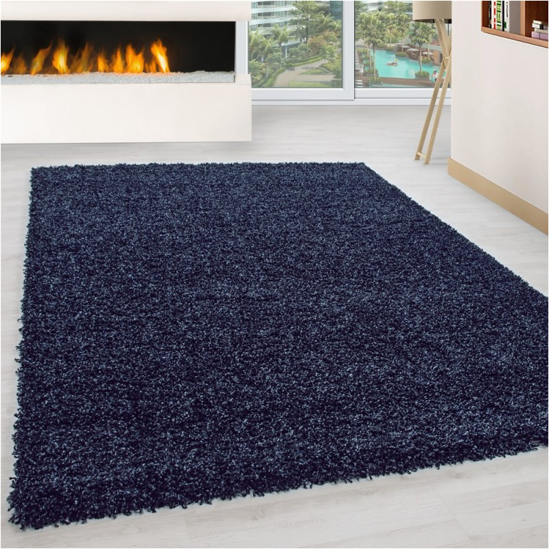 Navy Blue Shaggy Raggy Rug Shaggy Rug Long Pile Carpet Single Color Dark Blue