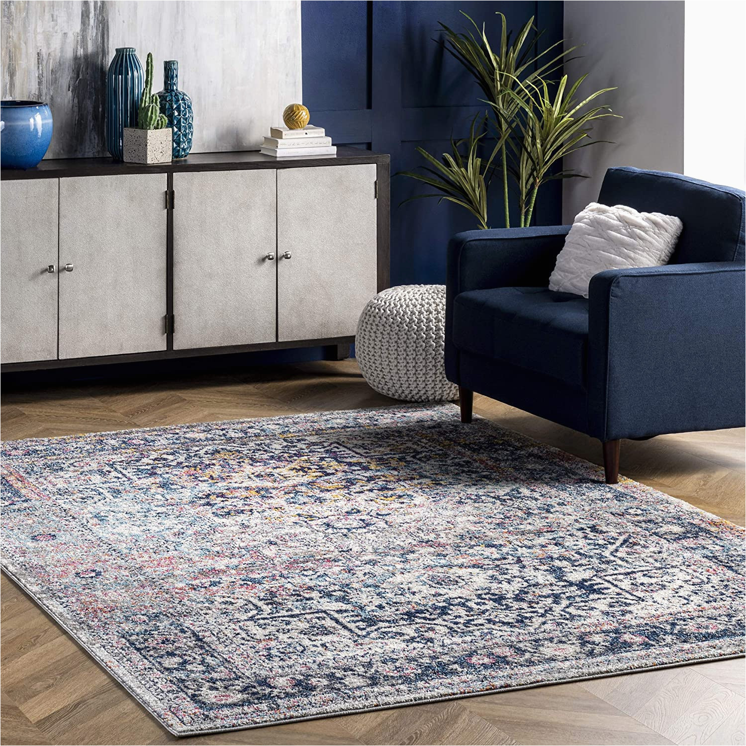 Nuloom Blue area Rug Nuloom Lilah Medallion Vintage area Rug, 6′ 7″ X 9′, Blue