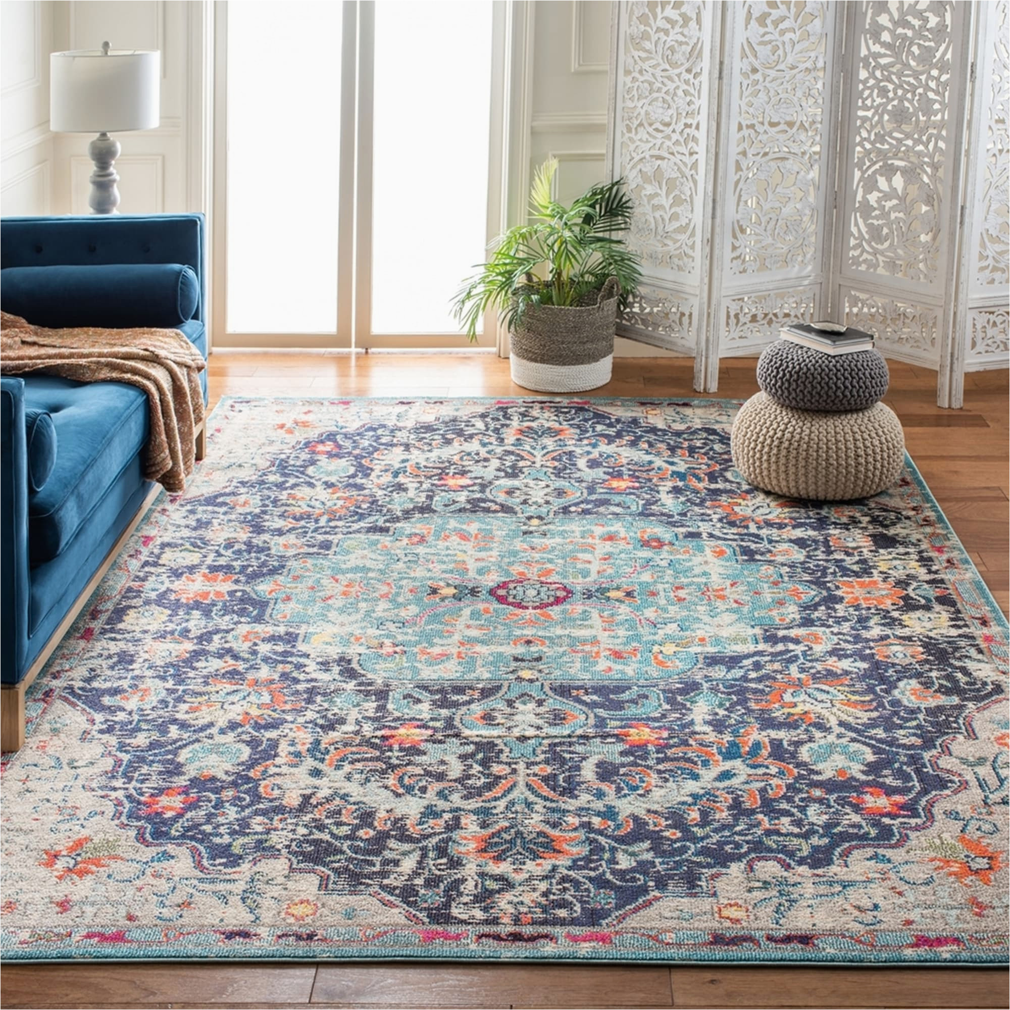 Ophelia Blue Multi Rug Ophelia Black and Blue Polypropylene Rug