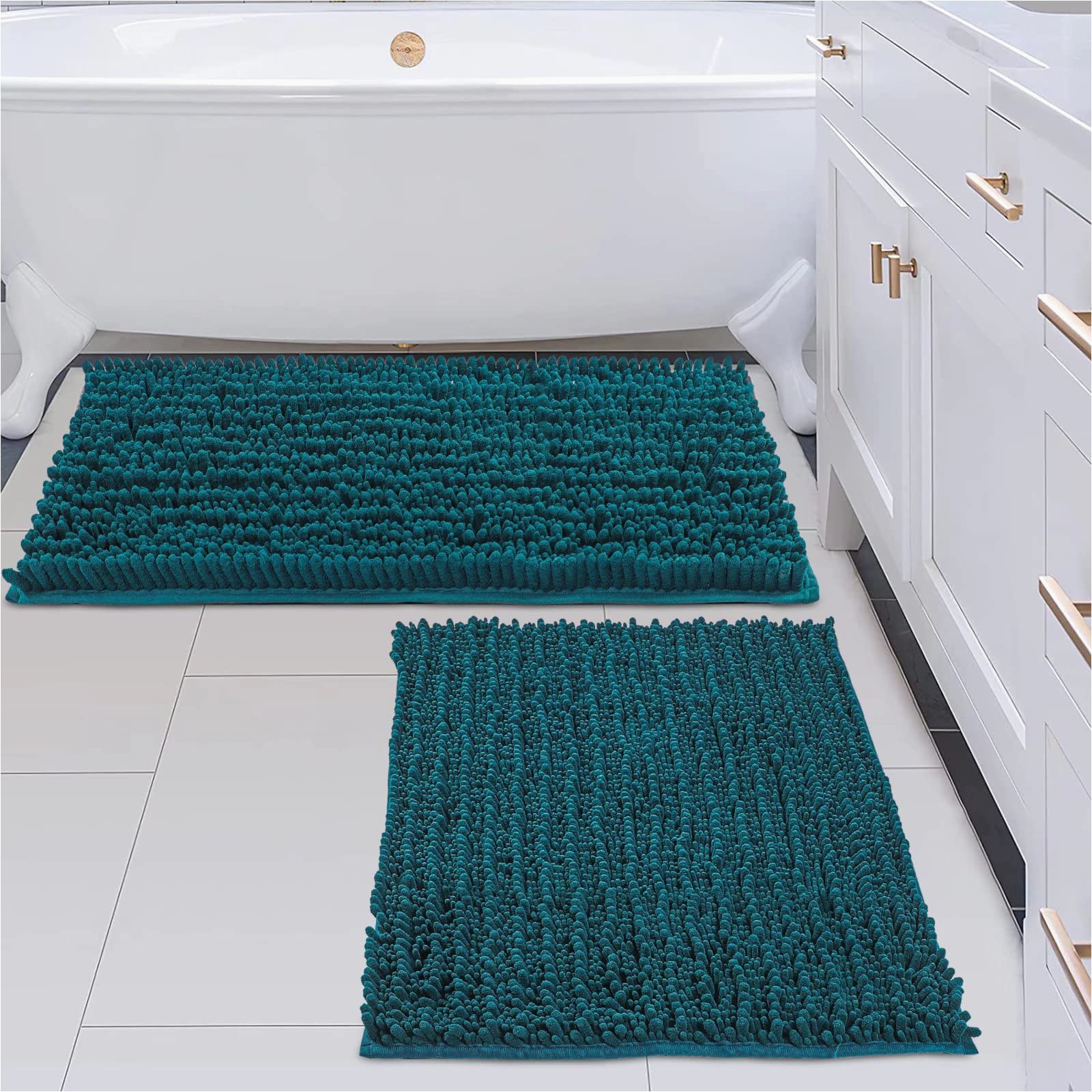 Peacock Blue Bath Rugs Amazon.com: Luxury Teal Chenille Bathroom Rugs, Quick Dry Bath …