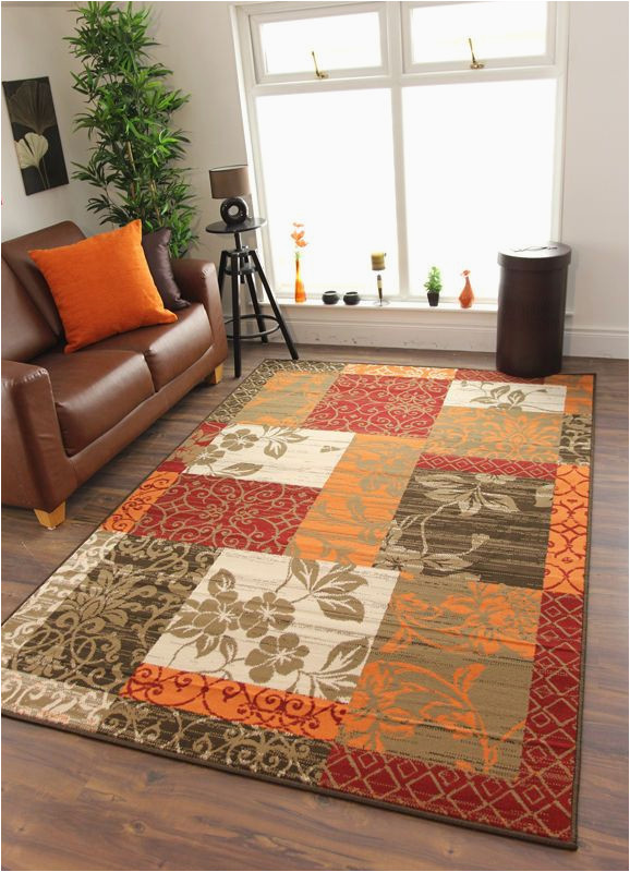 Red orange and Brown area Rugs New Warm Red orange Modern Patchwork Rugs Small Large Living Room …