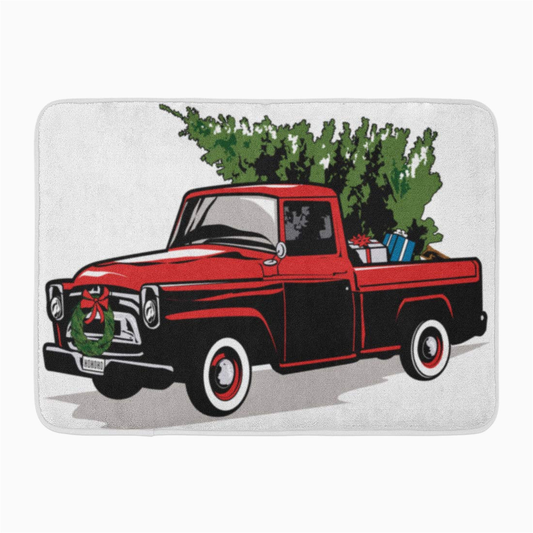 Red Truck Christmas Bath Rug Laddke Red Christmas Holiday Truck Tree Vintage Old Pickup
