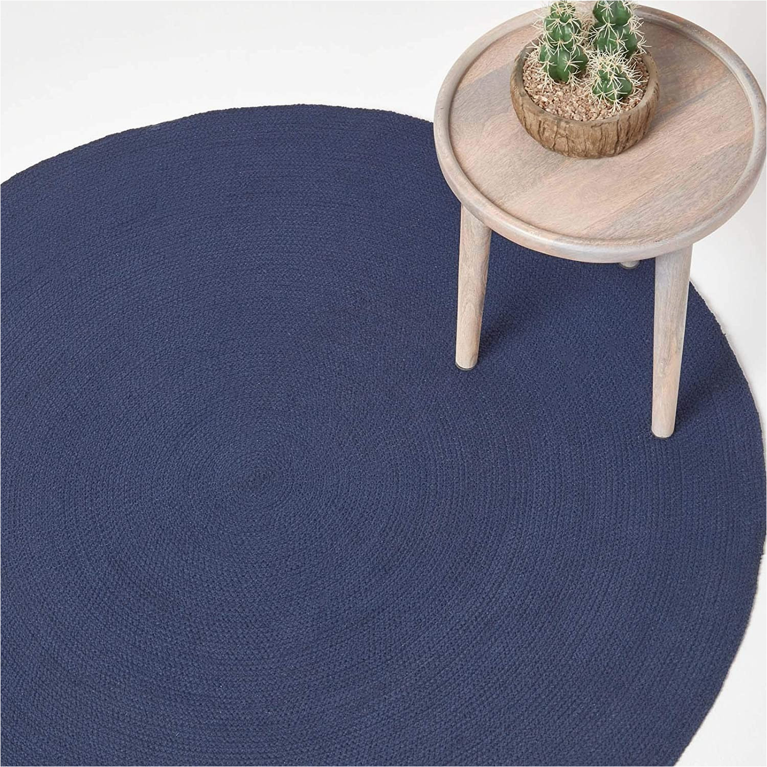 Round Dark Blue Rug Homescapes Round Rug 150cm Dark Blue Braided Cotton Bedside Rug Reversible Hand Woven Retro Rug Blue