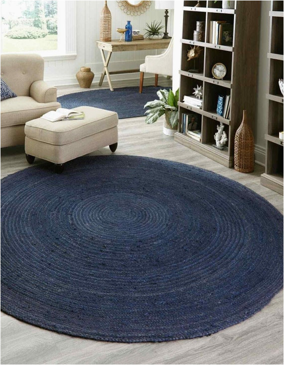 Round Dark Blue Rug Navy Blue Jute Rug Round Hand Braided Natural Jute Rug – Etsy Uk