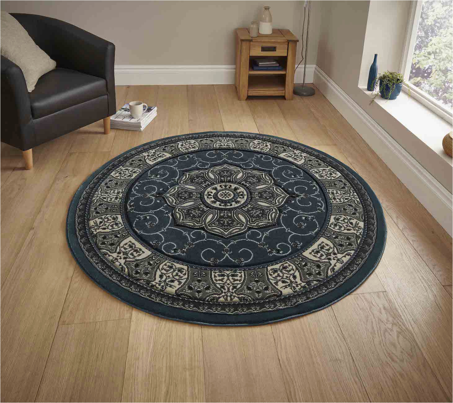 Round Dark Blue Rug Teppich Thinkrugs Heritage 4400 Dark Blue Round