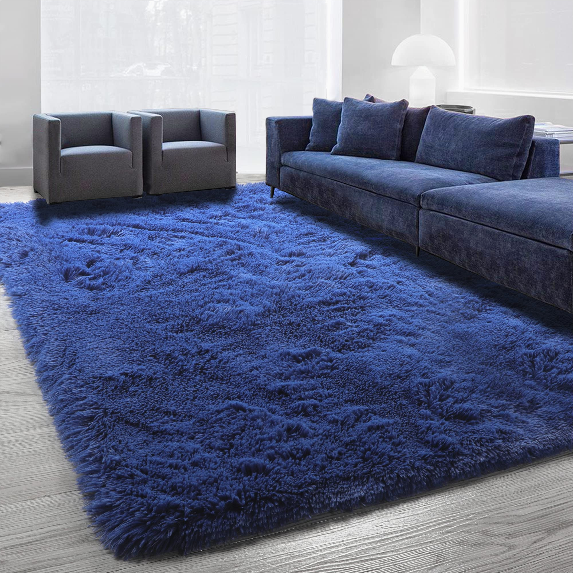 Royal Blue Fuzzy Rug Navy Blue area Rug for Bedroom,4’x6′,fluffy Shag Rug for Living Room,furry Carpet for Kids Room,shaggy Throw Rug for Nursery Room,fuzzy Plush …
