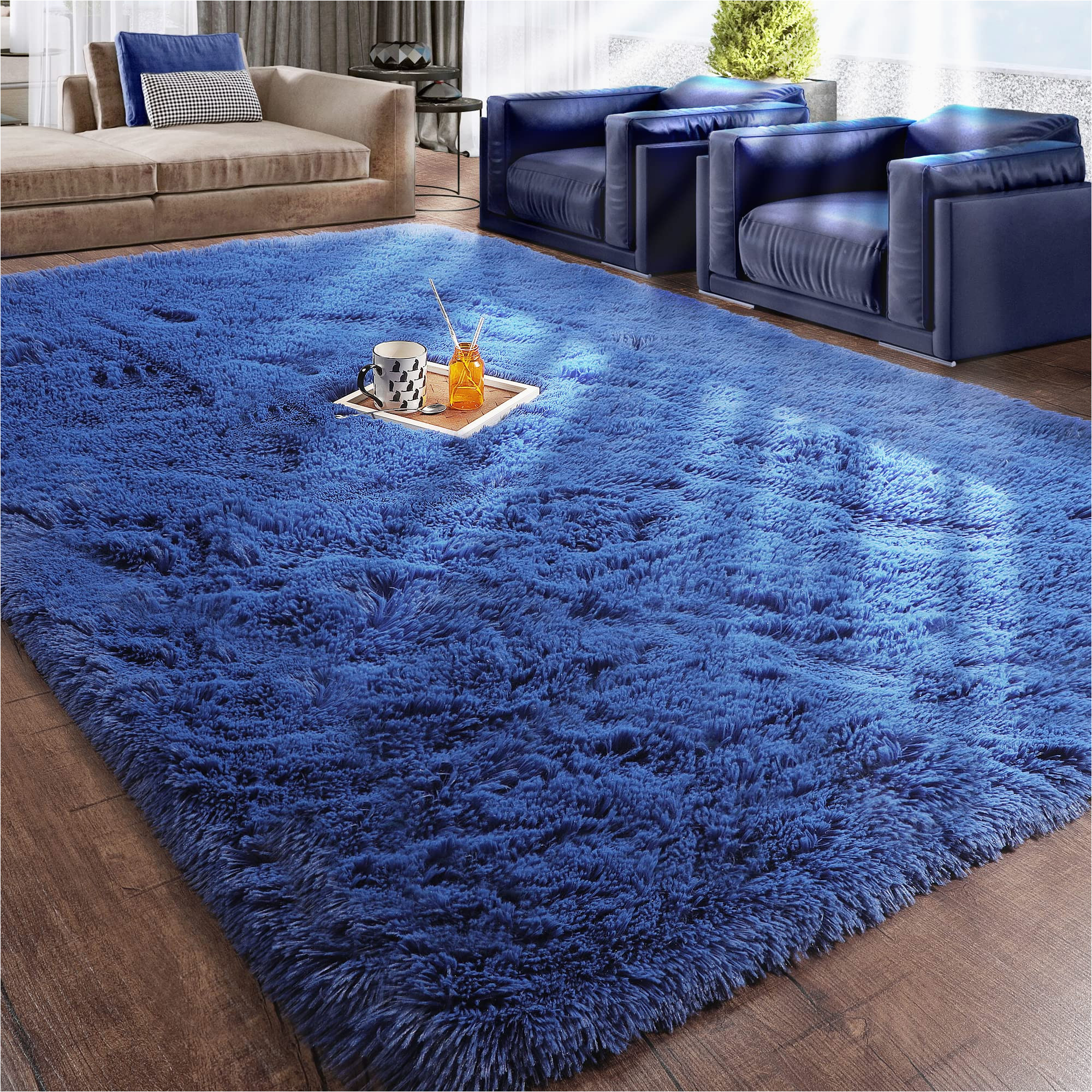 Royal Blue Fuzzy Rug Rugtuder Navy Blue soft area Rug for Bedroom Decor,8×10,fluffy Rugs,shag Carpet for Living Room,large Rug,plush Fuzzy Rug for Girls Boys Room,shaggy …