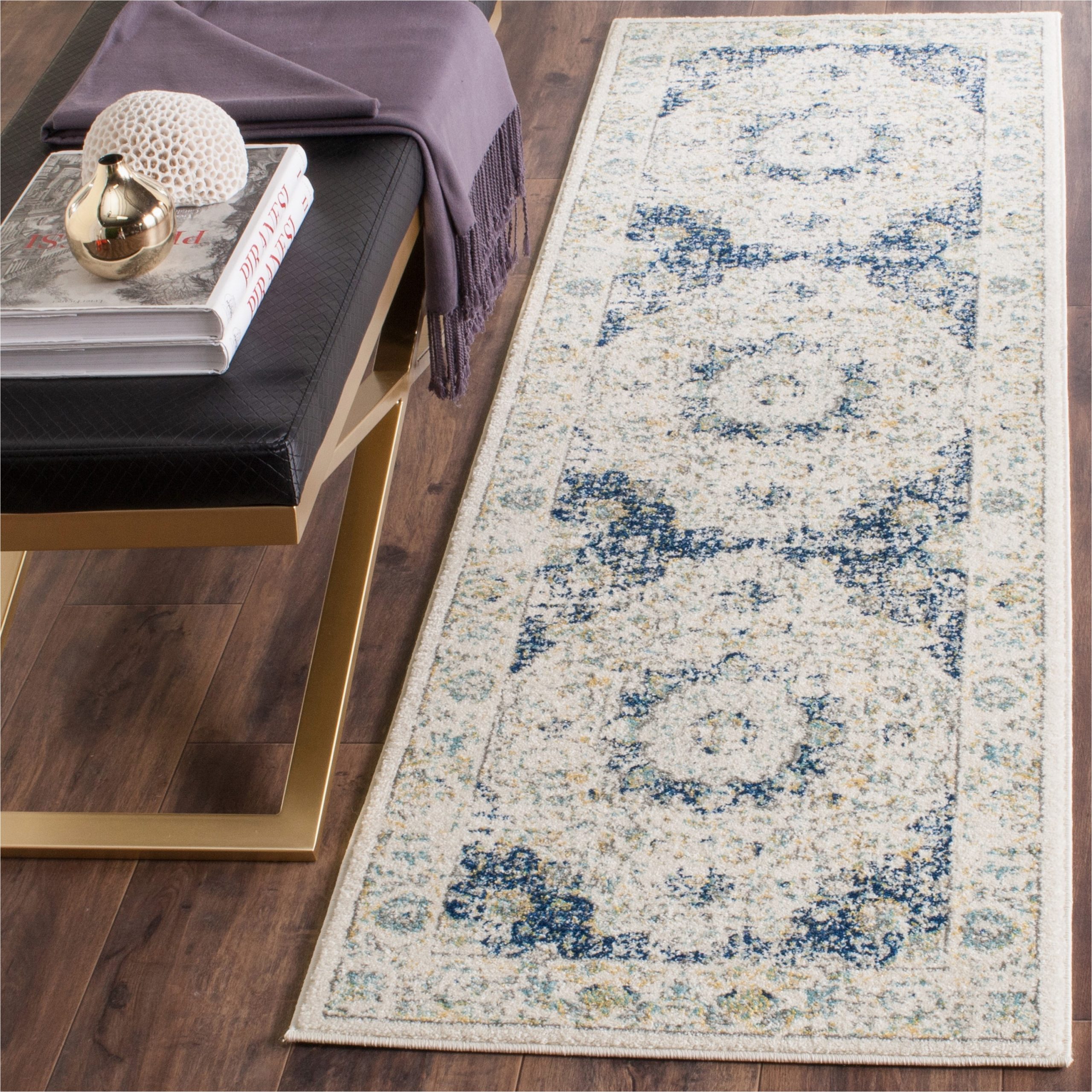 Safavieh Evoke Blue Rug Safavieh Evoke Savoy 2 X 7 Ivory/blue Indoor Floral/botanical …