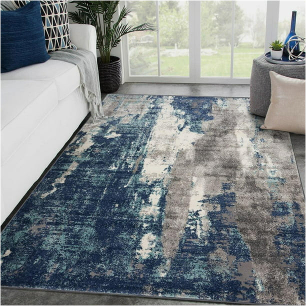 Solid Blue Rug 8×10 Luxe Weavers Modern area Rug Abstract Pattern – Dark Blue, Light …