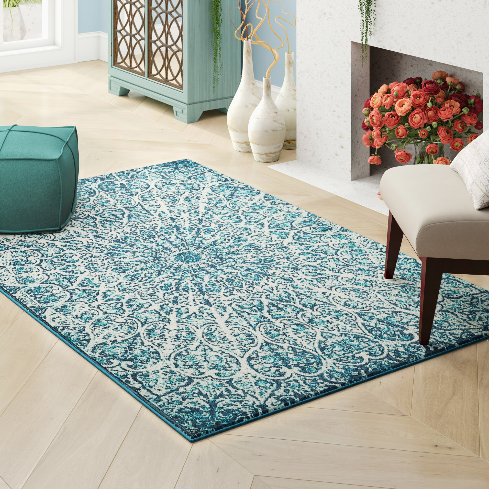 Turquoise Blue area Rugs Affleck Abstract Turquoise area Rug