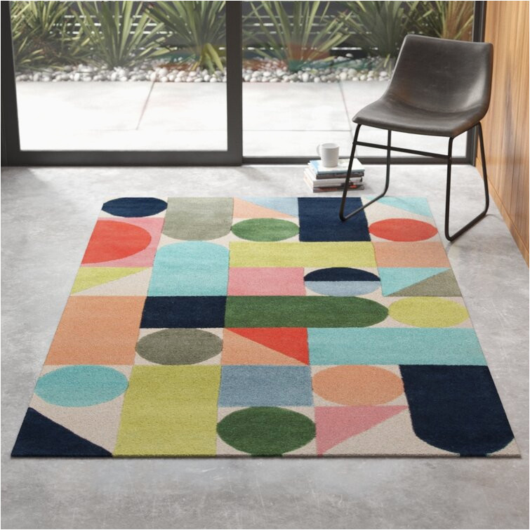 geometric handmade tufted wool bluegreenorange area rug a ml
