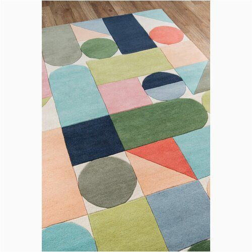 Wright Hand Tufted Wool Blue Green area Rug Geometric Handmade Tufted Wool Blue/green/orange area Rug area …