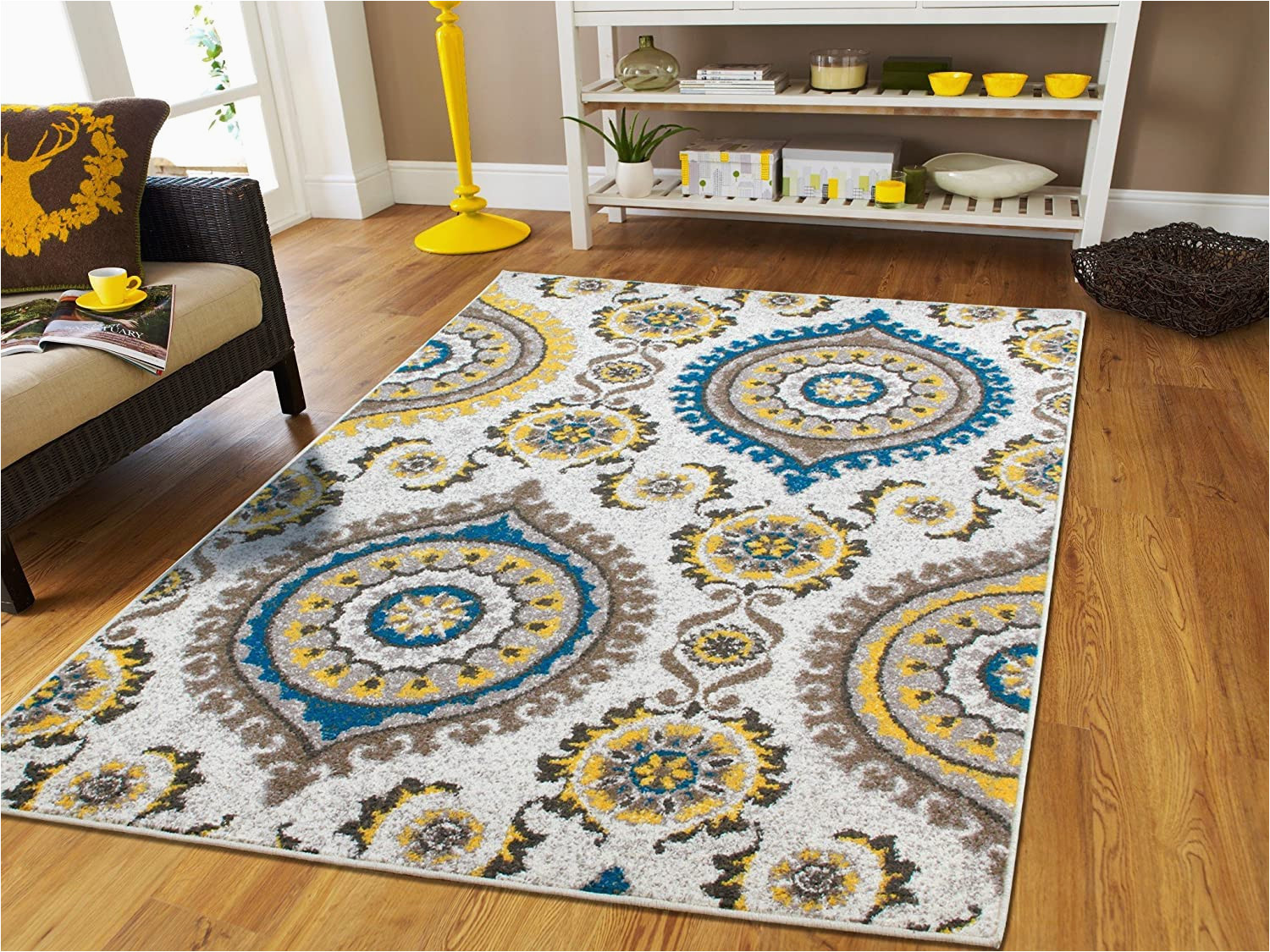 Yellow Turquoise and Gray area Rugs Contemporary Rugs for Living Room area Rugs Modern Flowers 2×3 Rugs for Bedroom for Teens 2×4 Blue Cream Grey Door Mats Outside Entrance Rug Washable, …