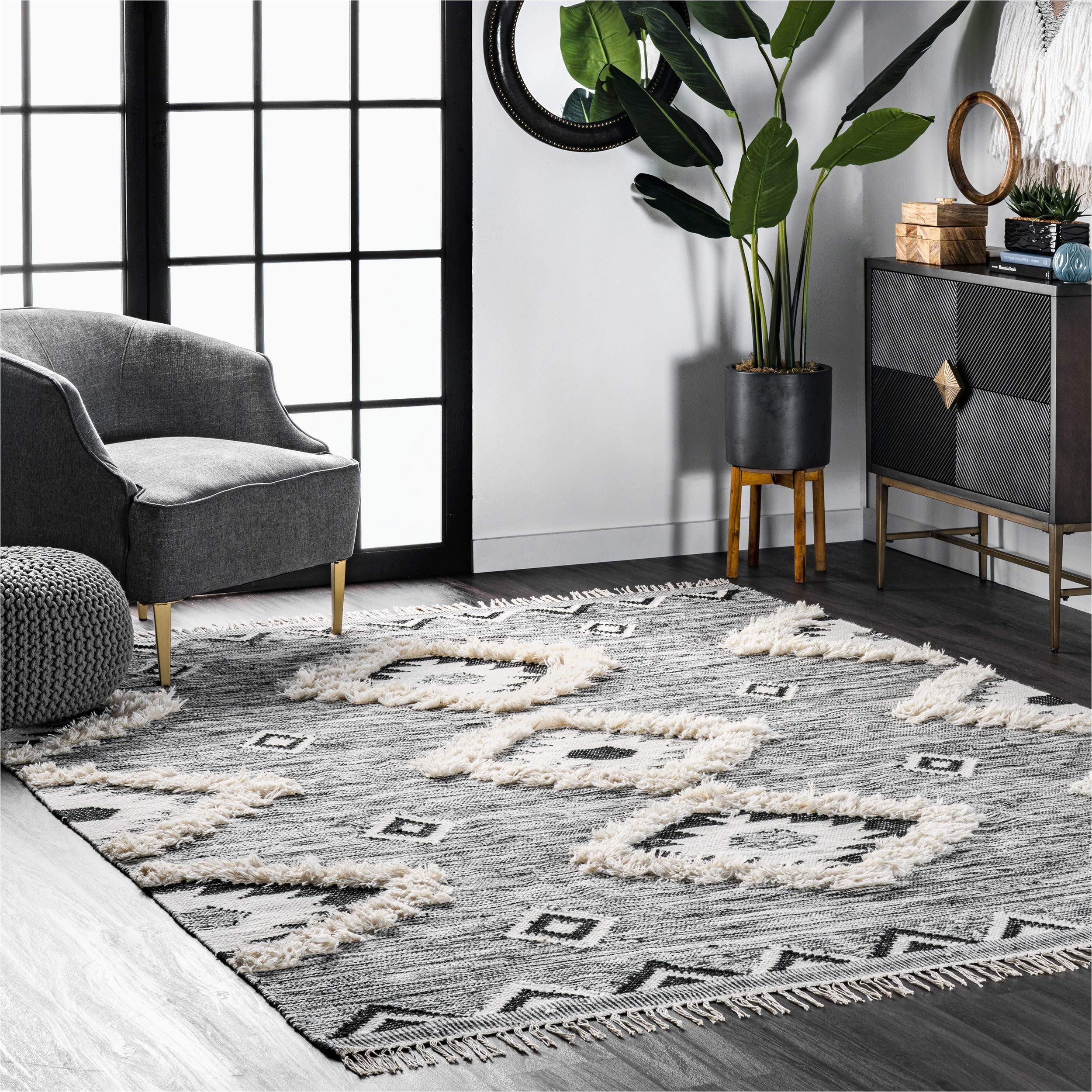 10 X 13 Wool area Rugs Nuloom Savannah Moroccan Fringe area Rug, 10′ X 13′, Black