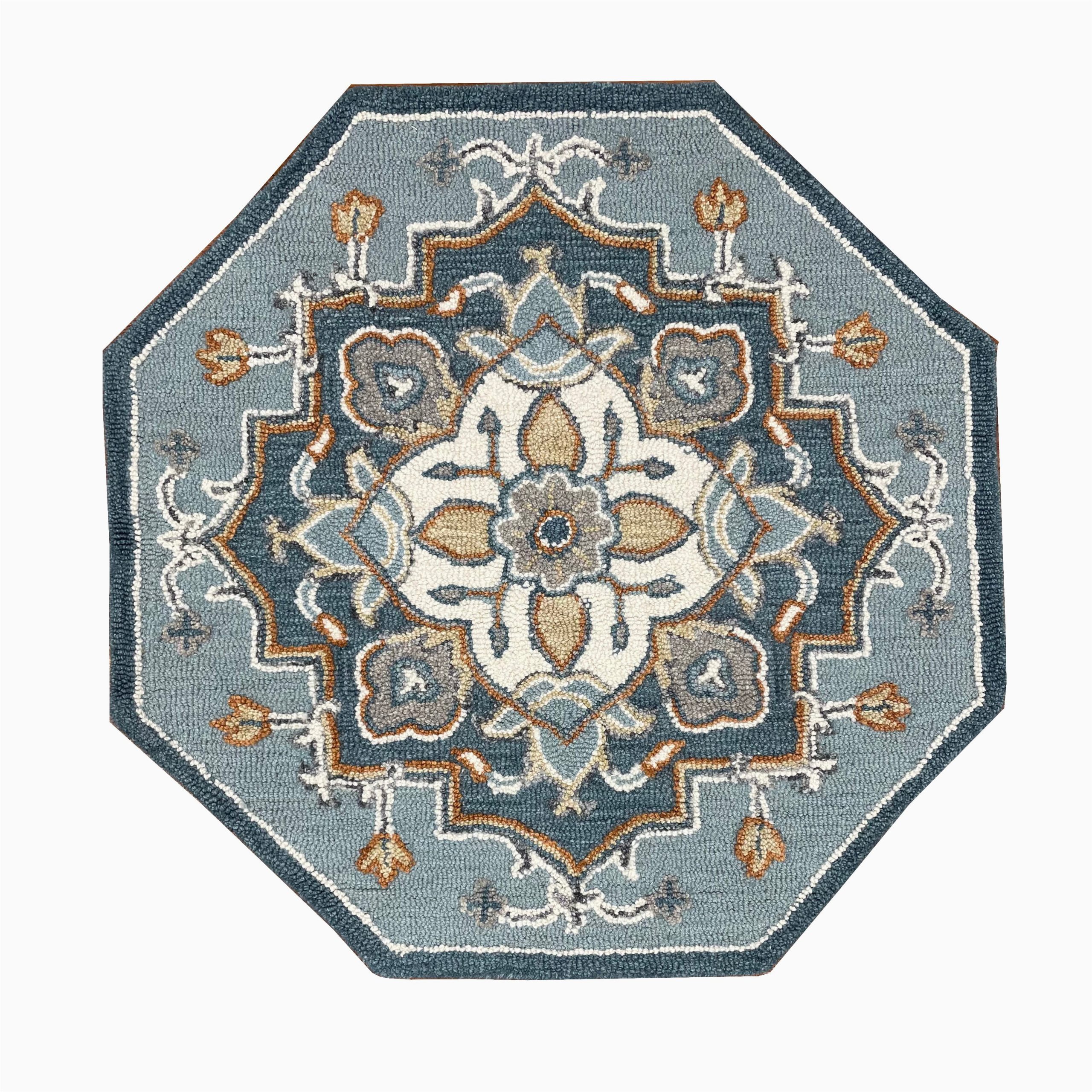 8 Foot Octagon area Rug Ox Bay Traditional Floral Medallion area Rug, Teal Blue, 3 Ft. Octagon